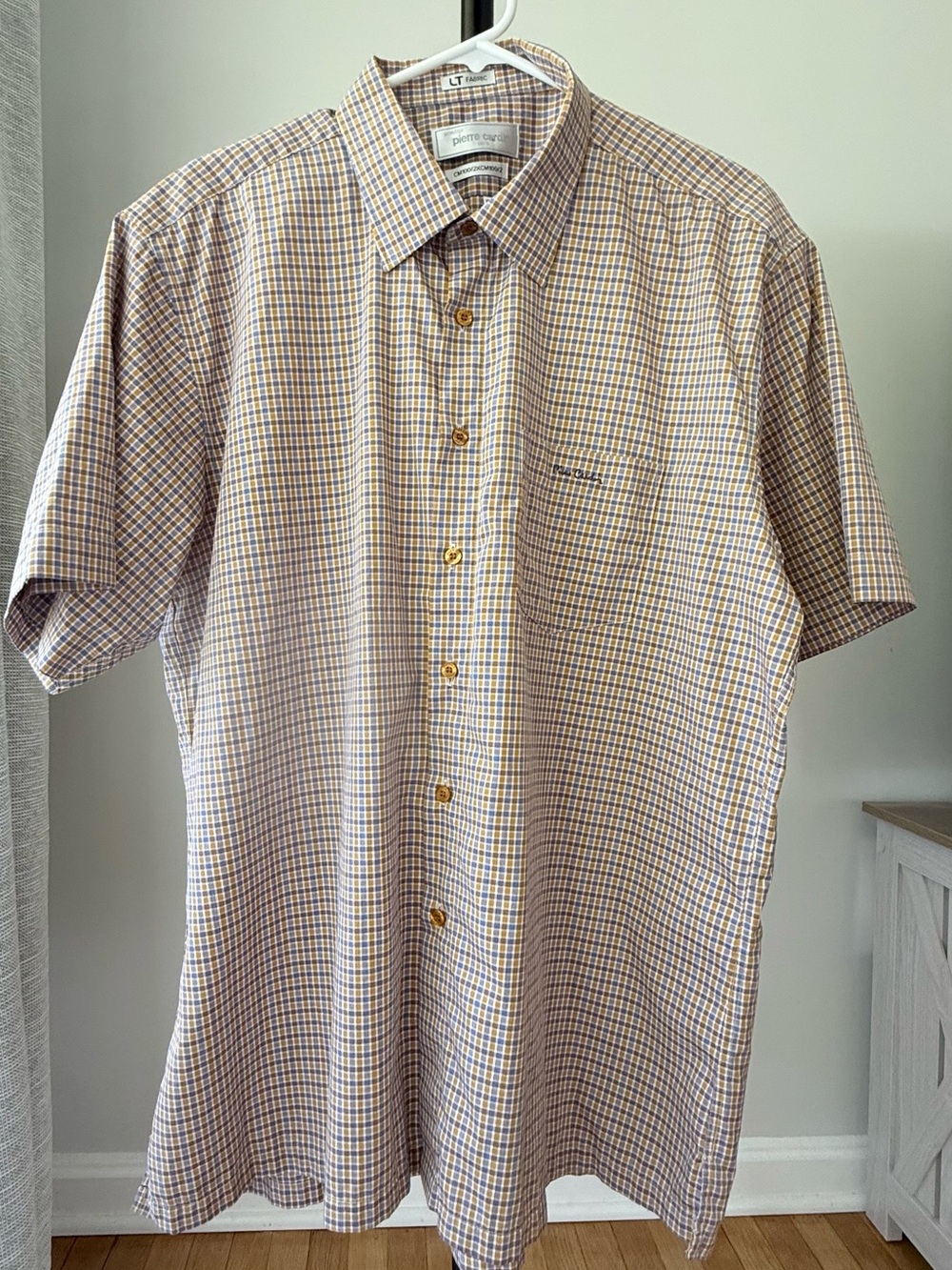 Pierre Cardin Short-Sleeve Check Button-Down in Blue and Tan